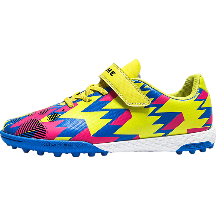KELME Children's Soccer Cleats Boys Xingyao 1.0 Non-slip Wear-resistant TF Turf Professional Competition Shoes Yellow Blue 35