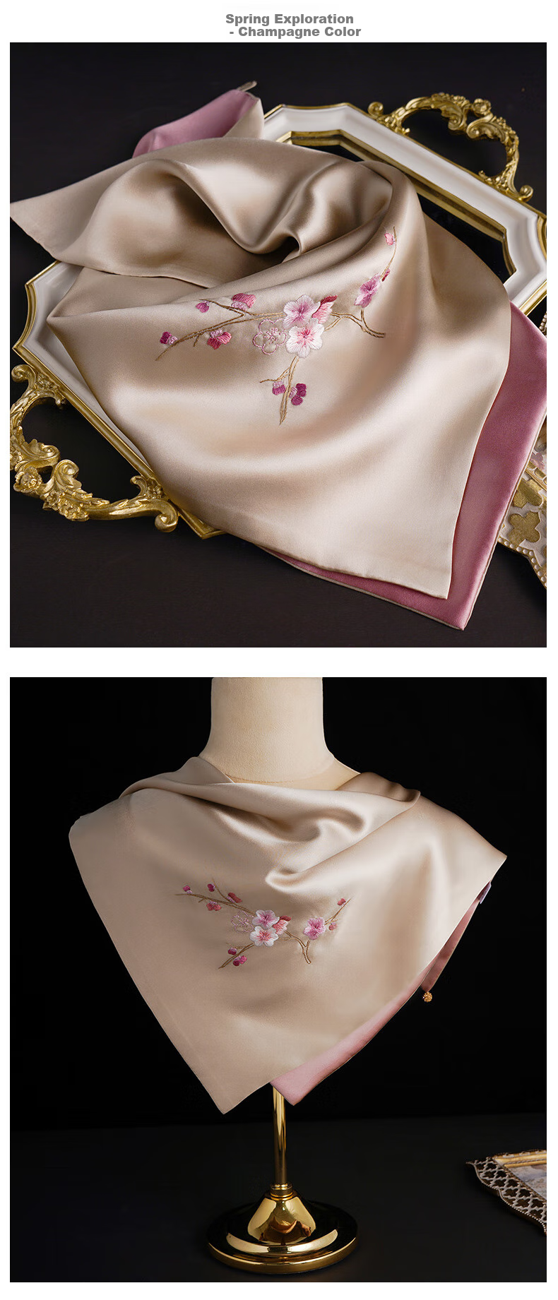 Hangsifu Suzhou Silk Scarf, Mulberry Silk Scarf, Neck Protection Small Square Scarf, Practical Birthday Gift for Mom, Mid-Autumn Festival Present 8