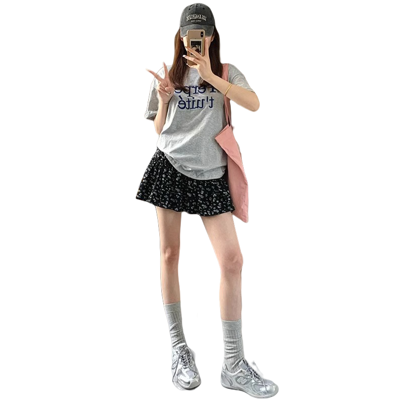 Langsha Black Floral Print Short Skirt for Women Summer 2025 New A-Line Slimming Mini Skirt Petite Ballet Style Tiered Skirt