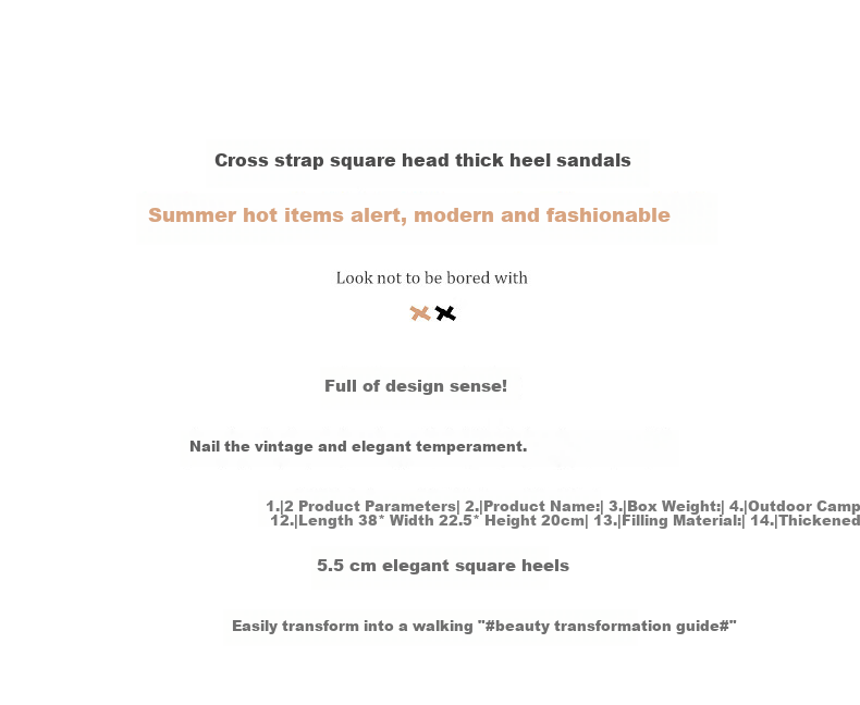 ZHR Women's Sandals, Retro Square Toe, Irregular Cross Strap, Elegant Heightening Slimming Chunky Heel, Commuter Style for Summer, Y516 Black (Classic Style), Size 37 2