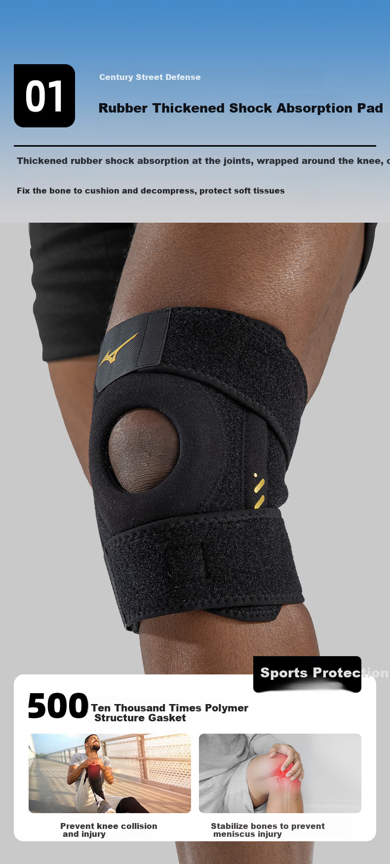 MIZUNO Knee Brace for Meniscus Injury, Professional for Running, Basketball, Badminton, Hiking, Jump Rope, Knee Protection for Men And Women, C526 Pure Black 4