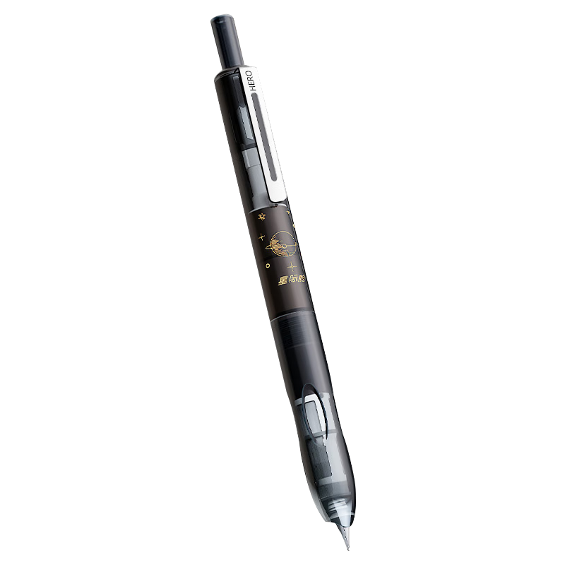 HERO P320 Fountain Pen, Xingqi Cang Ergonomic Push-Button Fountain Pen for Third Grade Elementary Students' Handwriting Practice, Iridium Nib, Star Shadow Black, EF Dark Nib
