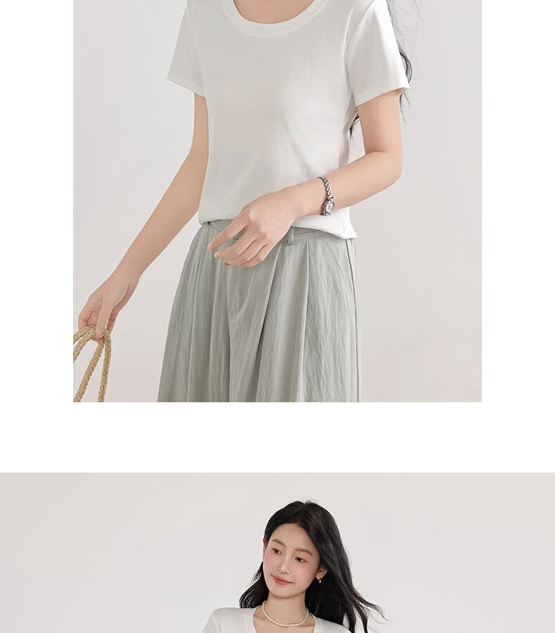 Woodpecker Solid Color Short Sleeve Women's T-Shirt 2025 Summer New Round Neck Regular Shoulder Fashion Casual Versatile Top Black M 20