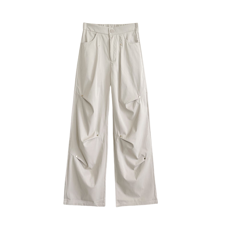 LangSha Rivet Cargo Pants for Women, Spring And Autumn 2026 New Style, High Street Fashion Trendy American-Style Sports Casual Wide-Leg Trousers