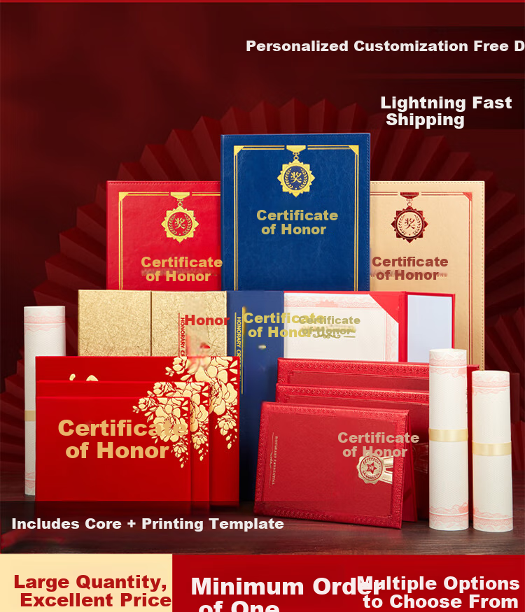 Kingdee Honorary Certificate 6K/10 Pieces, Red Glossy Award Certificate, Exquisite Gold-Stamped Honorary Certificate, Graduation Certificate, Customizable 6