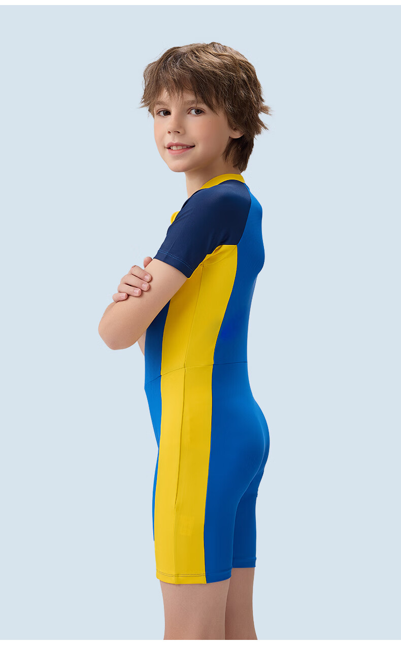 SWANS Children's Swimsuit, Boys' One-Piece Swimwear, Chlorine-Resistant, Quick-Drying, Sun Protection, Surfing Suit, Blue, Size 150 9