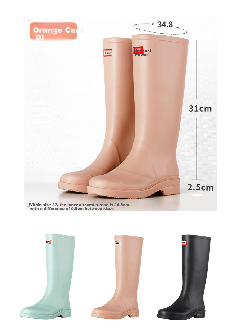 Huili Women's Fashion Waterproof Non-Slip Rain Boots, High-Top Wear-Resistant Rubber Shoes, Rain Boots 33-1, Green, Size 39 3