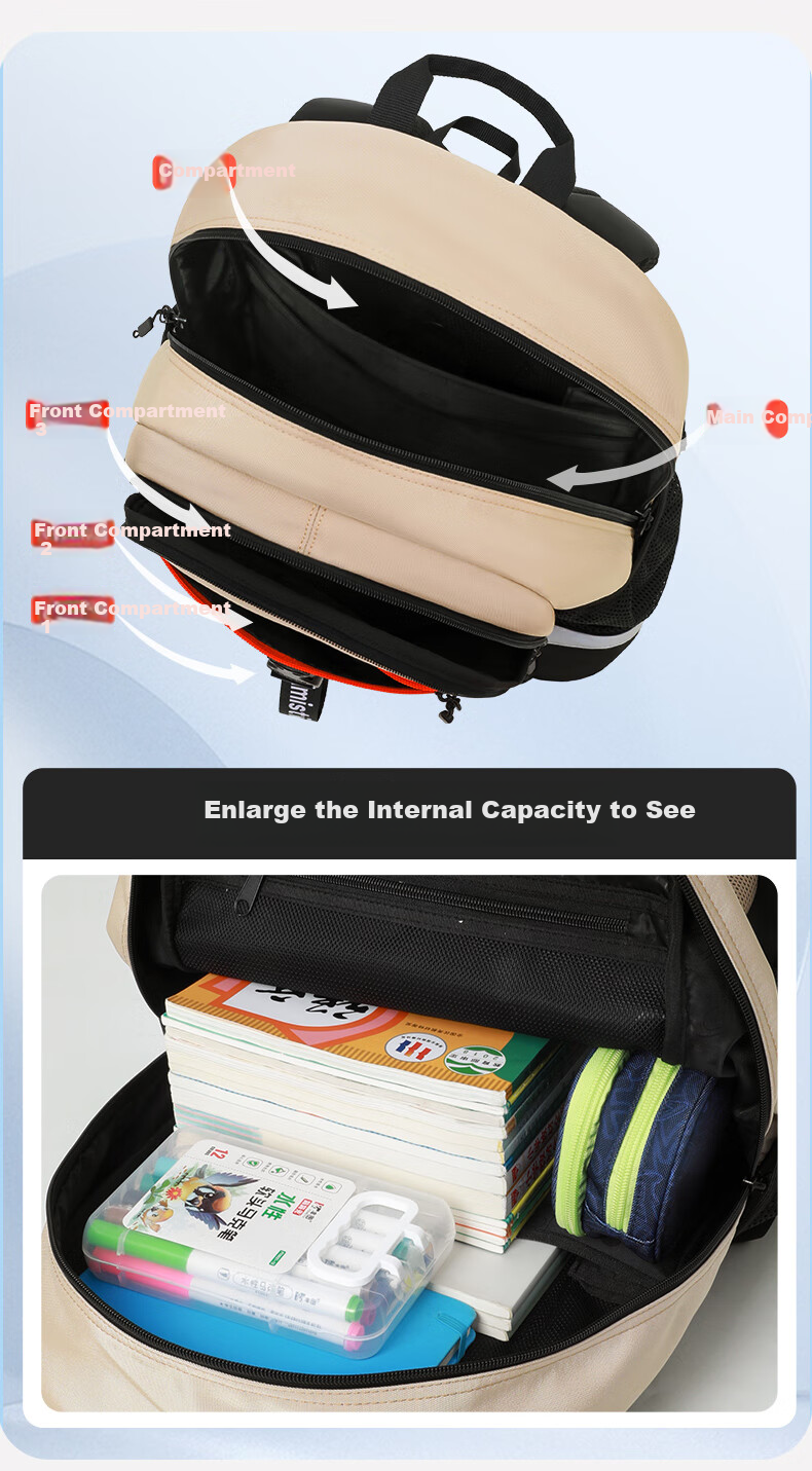 DR·KONG Backpack for Middle School Students, Stylish High-Capacity Lightweight Double Shoulder Bag for High School And College Students, Spine-Protecting And Load-Reducing 8