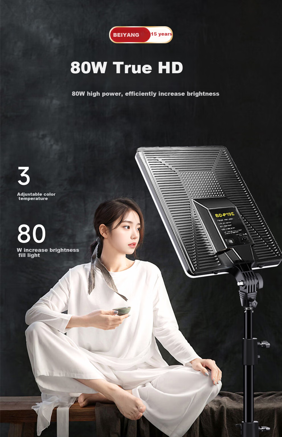 Beiyang 100W Live Streaming Fill Light, Professional Indoor Photography Light for Portraits, Desktop Jade And Jadeite Jewelry Shooting, Overhead Photography LED Panel Light, Constant Soft Light, Face Light, Flat Panel Light 22