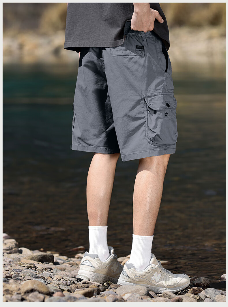 EASTERN CAMEL Men's Casual Loose Cotton Summer Breathable Simple Solid Thin Versatile Cargo Shorts 11