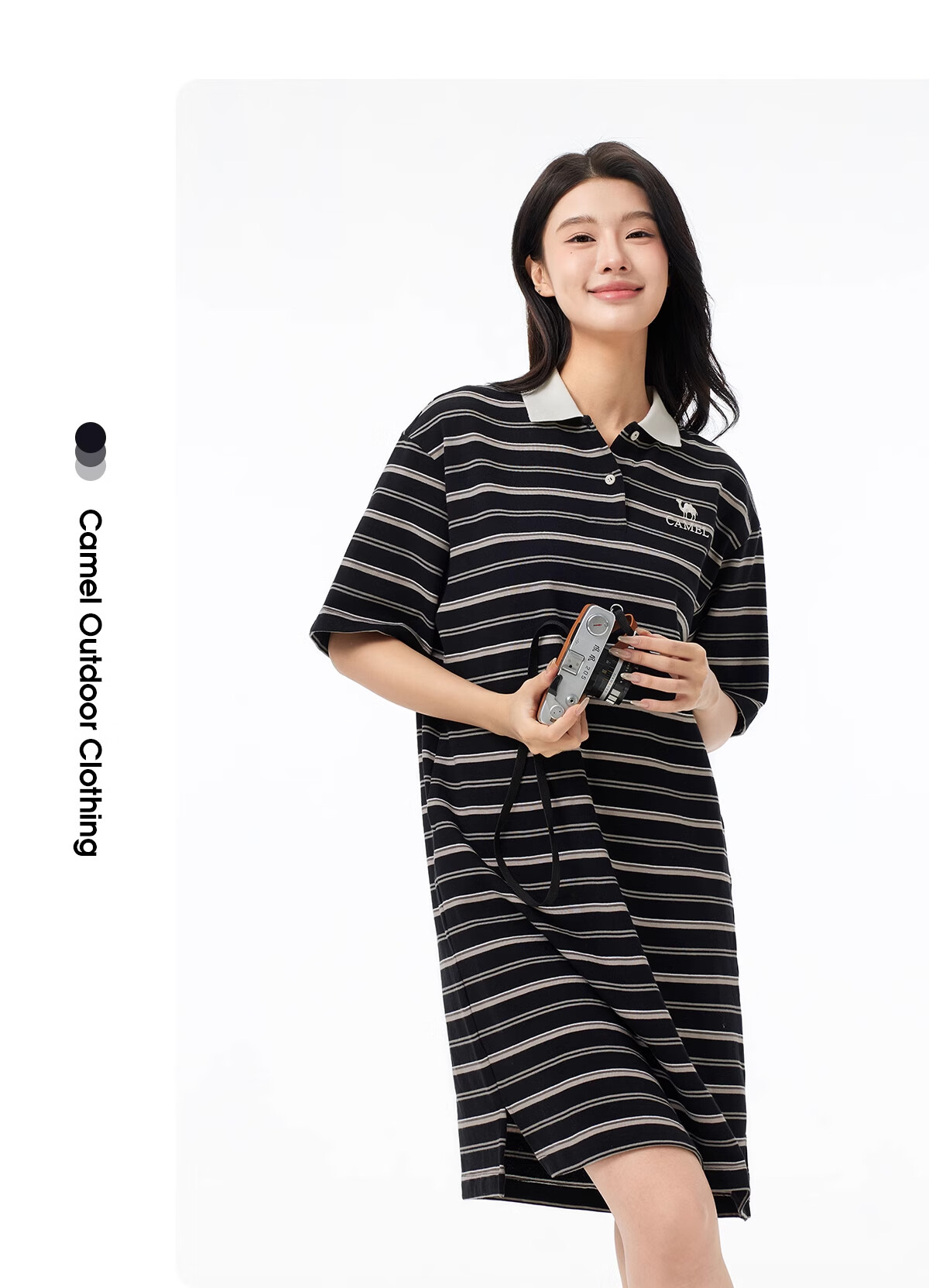 CAMEL Outdoor Polo Dress 2025 Spring Summer Elegant Short Sleeve T-Shirt Dress Women Loose Small Size Polo Dress L 5