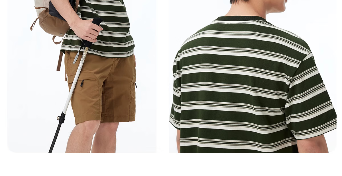 CAMEL 100% Cotton Outdoor T-Shirt Women Spring Summer Breathable Loose Fit Stretchy Striped Short Sleeve Top Men V010 12