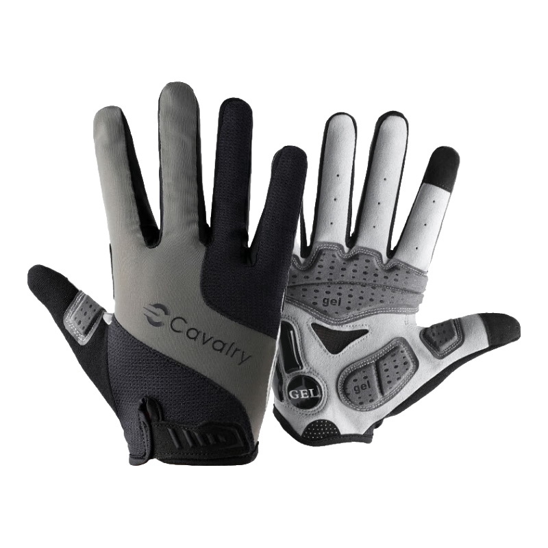 CAVALRY Silicone Full-Finger Gloves for Men And Women, Long-Finger Road Mountain Bike Shock-Absorbing Cycling Gloves, Black-Gray L