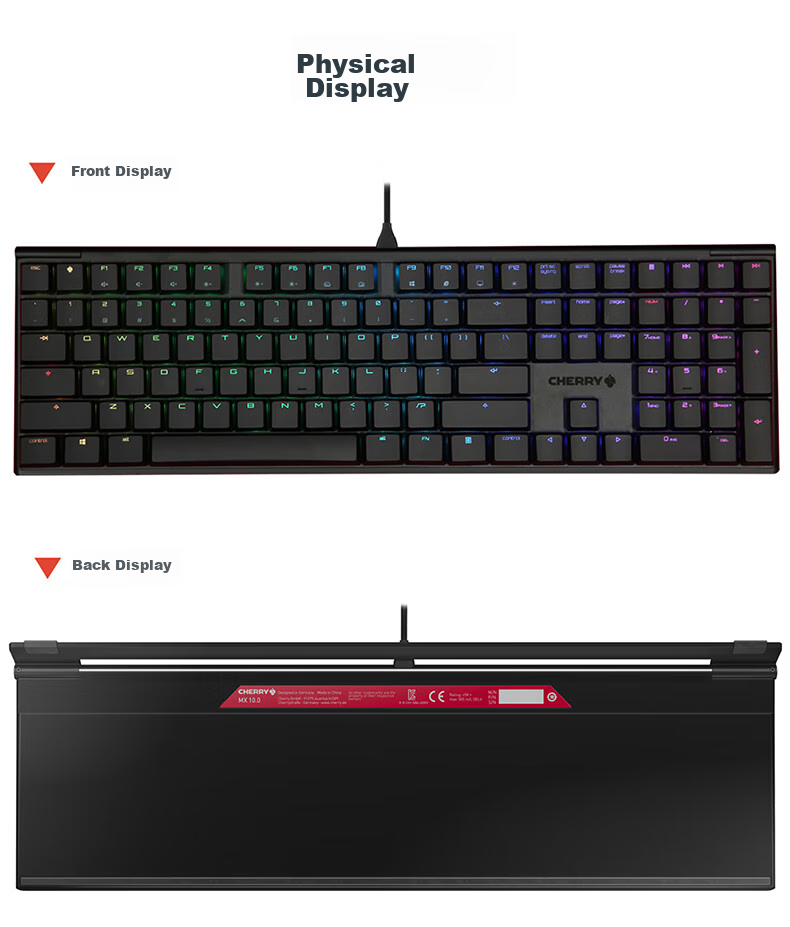 CHERRY MX10.0 Mechanical Keyboard, Wired Keyboard, Gaming Keyboard, RGB Lighting Effects, Ultra-Thin Body, Alloy Shell, Black, MX LP Switches 10