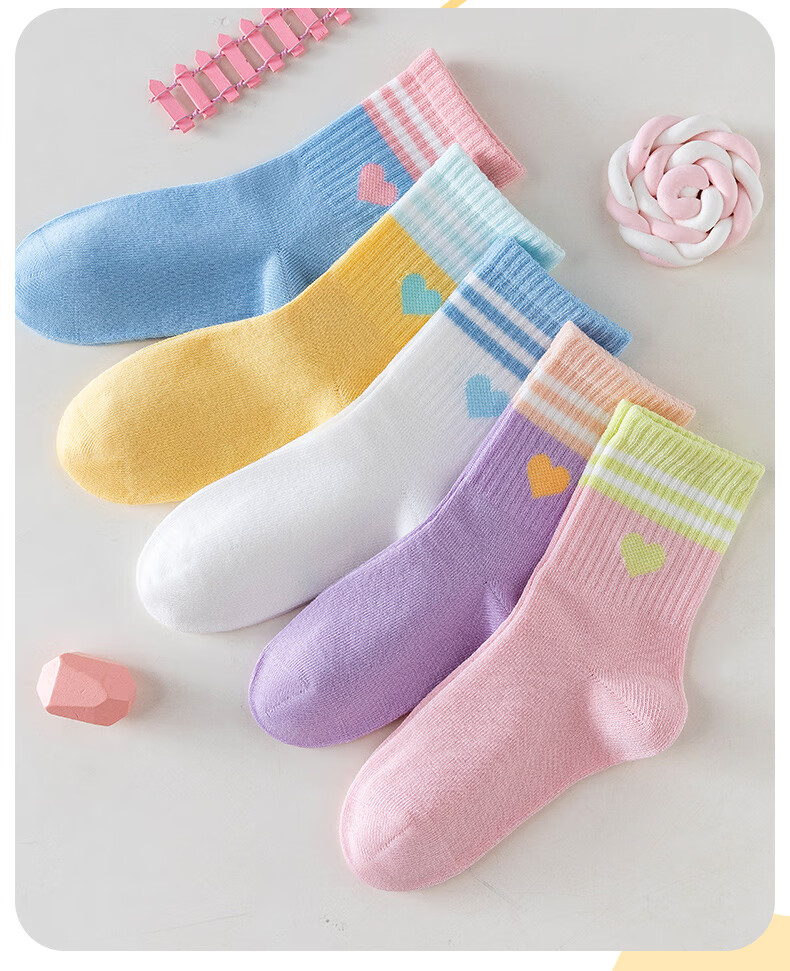 Caramella 2026 New Kids Sports Socks 100% Cotton Breathable Comfortable Girls Cute Mid-Calf Socks for Older Children 10