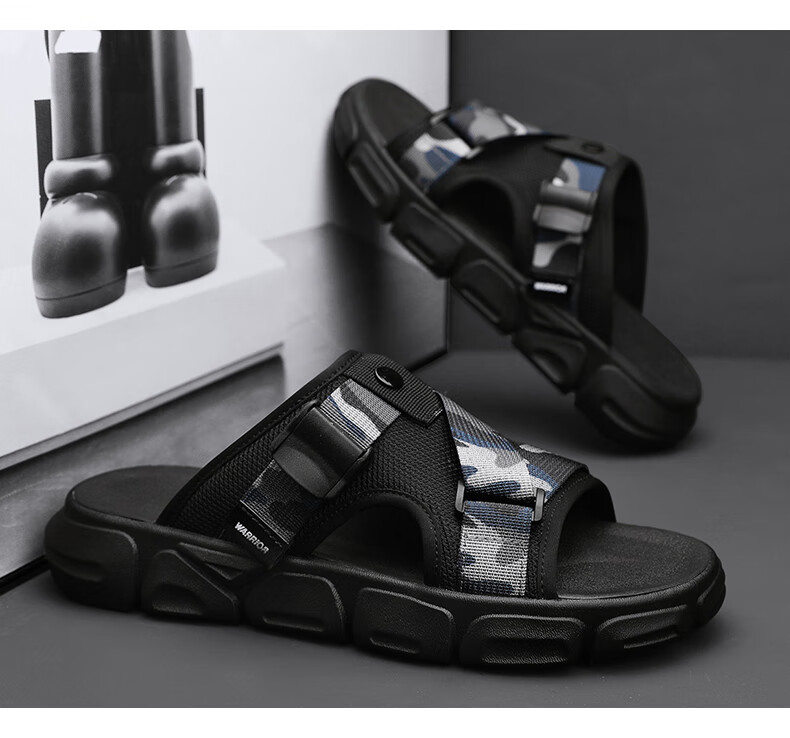 Huili Men's Sandals, 2025 Summer New Style, Breathable Thick-Soled, Versatile Outdoor Slippers, Casual Shoes for Men, Camouflage Black, Size 42 15