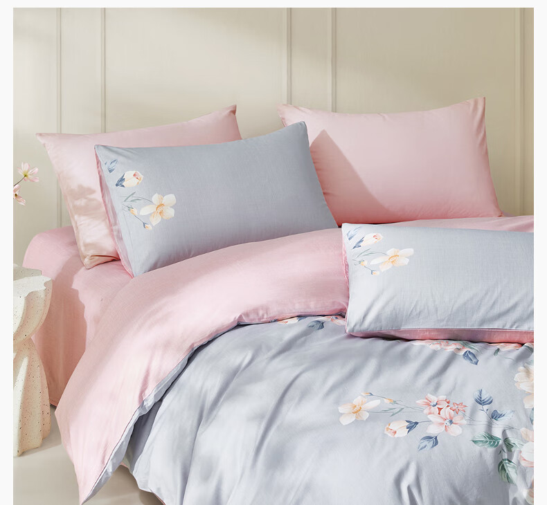 LOVO Luolai 100% Cotton Three-Piece Bedding Set Floral Bed Sheet Duvet Cover Pillowcase 150x215cm Gray 5