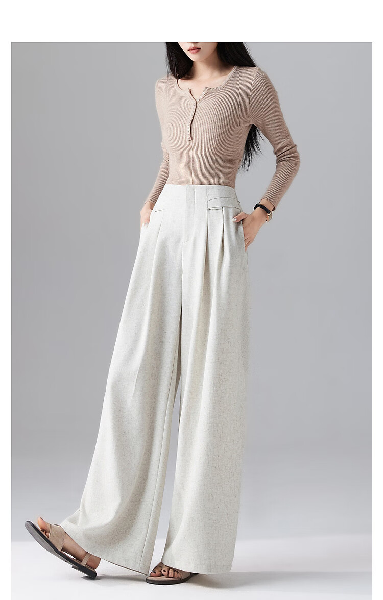 Dme [Containing High-End Linen] Spring Loose-Fitting Commuter Insert Waist Long Pants, Concealing Body, Easy to Match Women's Casual Pants 14