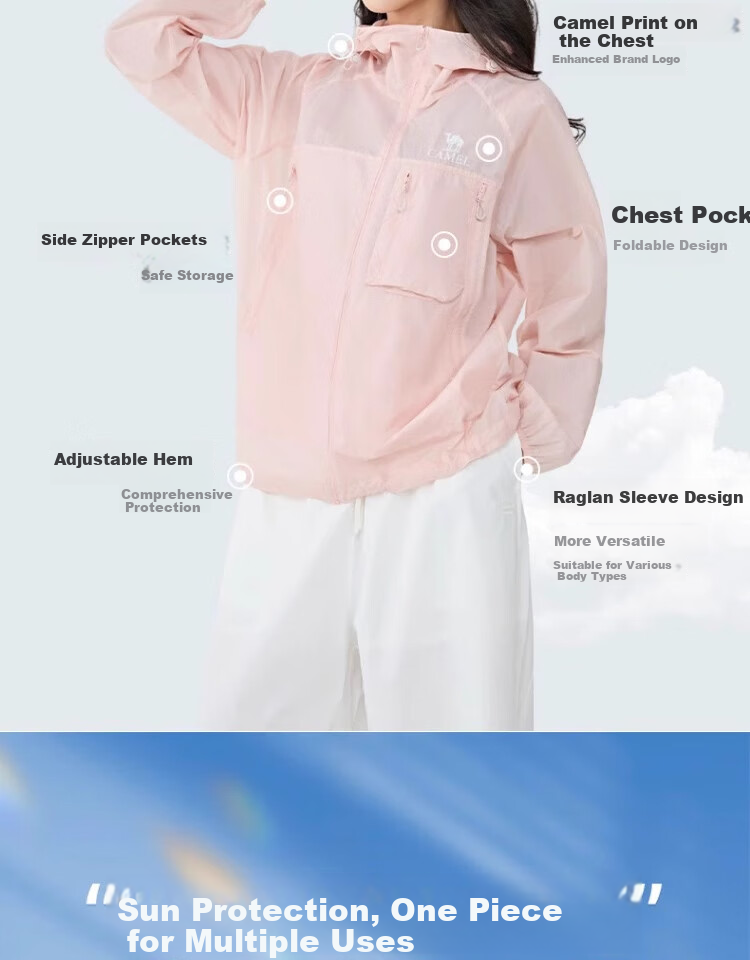 CAMEL [Wang Junkai's Same Style - Muguang V+] Sun Protection Clothing, Spring/summer 2025, Cool And Breathable, Couple's Original Yarn Sun Protection Garment, XS 6