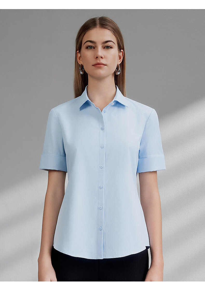 G2000 Cotton Skin-Friendly/mall Matching Spring And Summer Business Commute Women's Short-Sleeve Shirt, Ice Blue, Size 34 10