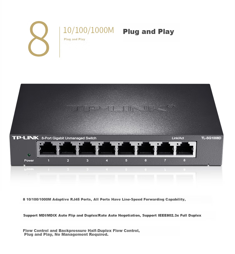 TP-LINK 8-Port Gigabit Switch, Enterprise-Grade Switch, Monitoring Network Cable Splitter, Traffic Distributor, Metal Body, TL-SG1008D 5