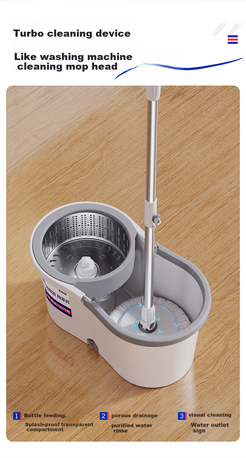 Sobam Rotating Mop, 34cm, 2 Heads, Household All-In No Hand Washing, Dual-Drive Floor Mop, Absorbent Mop Bucket Set 3