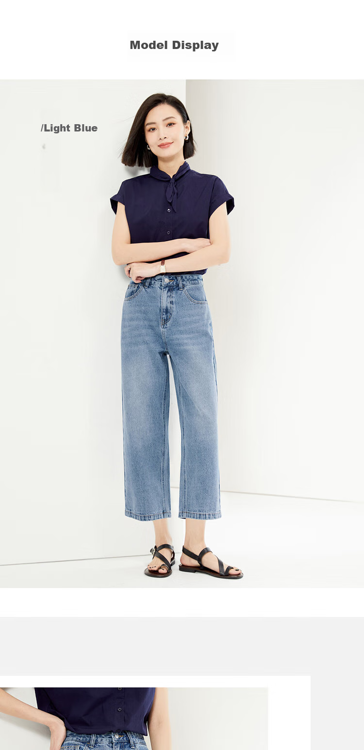 Giordano Women's Jeans, Pure Cotton, Cat Whisker Bleached Effect, Mid-Rise Straight-Leg Jeans, Women's Cropped Pants, 13425301 9