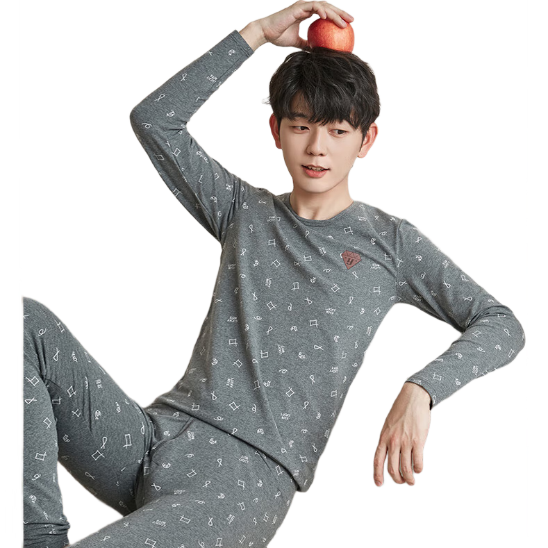 YING BO LUN Children's Thermal Underwear Autumn And Winter Set, Pure Cotton Sweater School Uniform Essential, 85371 Flax Gray, Size 175