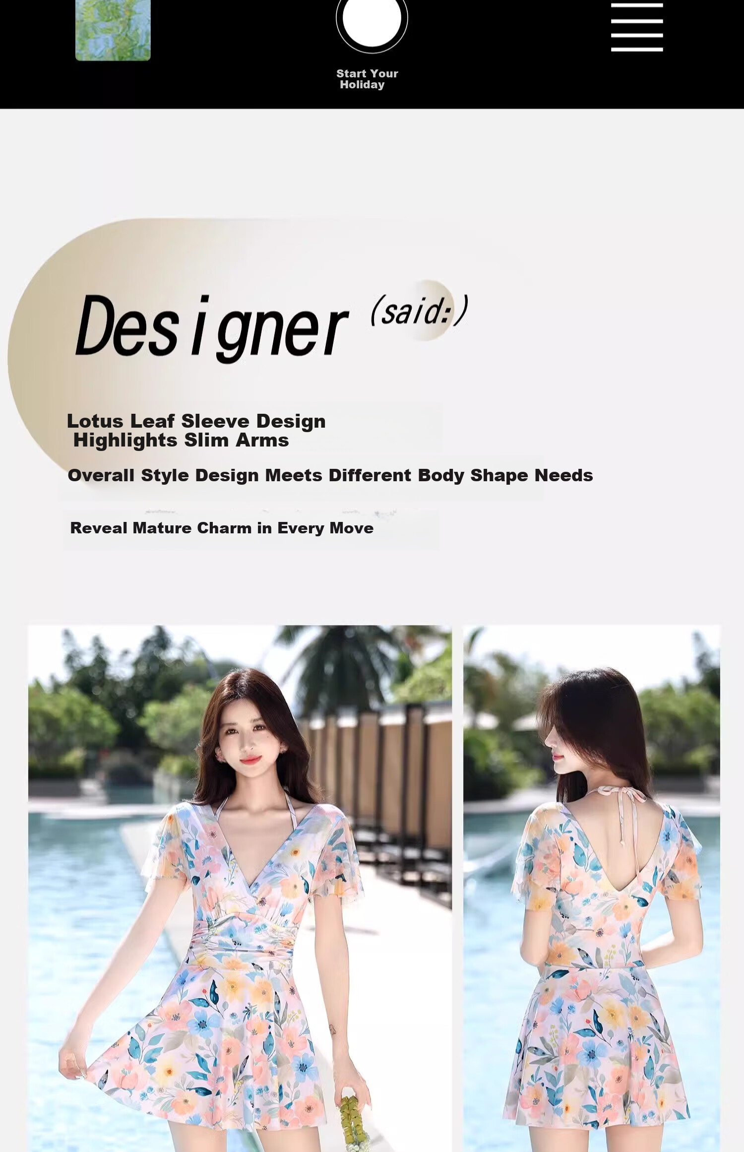 F.DYRAA Women's Swimsuit, Hot Spring Slimming Dress, Summer Breathable Swimwear, Three-Piece Set, 15024 Yellow, XL 2