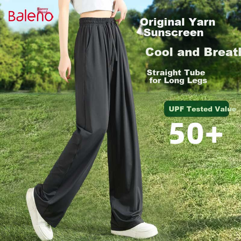 Baleno Ice-Cool Sun Protection Straight-Leg Pants for Women, Summer Lightweight UPF50+ UV-Resistant Outdoor Sports Running Cycling Wide-Leg Trousers