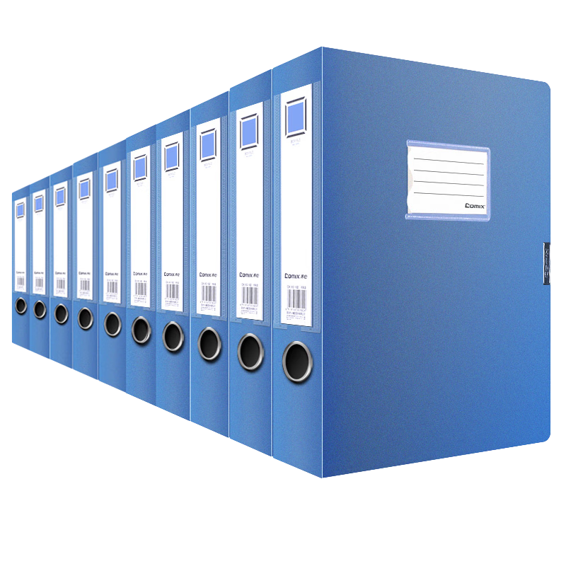 COMIX File Box, Set of 10, 75mm Velcro Document Box, Receipt Storage Container, Blue Plastic Box for Bills And Invoices, Office Accounting Supplies, Office Stationery, EA1003-10