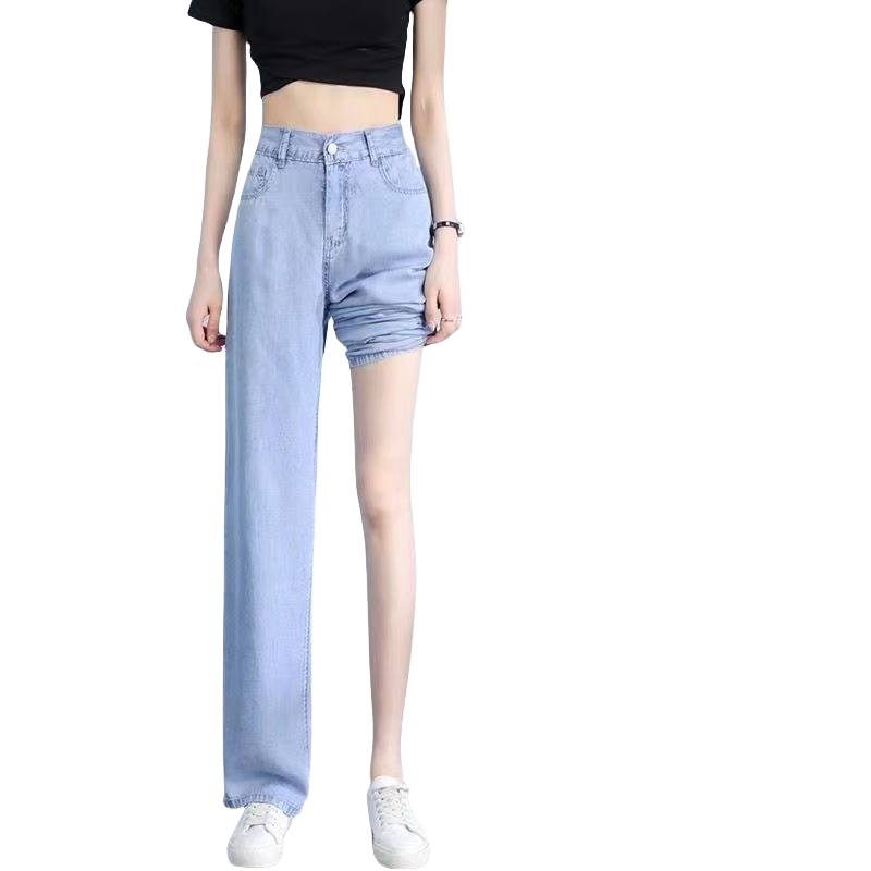 LangSha Tencel Denim Jeans for Women Summer 2025 New High Waist Slim Casual Loose Fit Ice Silk Wide Leg Pants