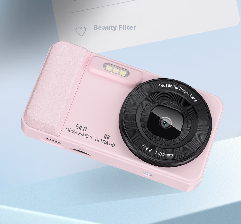 Newsmy N3 Digital Camera, Student-Friendly CCD Alternative, High-Definition Pixel, Campus Photography, Travel Portable, Compact Point-and-Shoot Camera, Entry-Level Camera, Birthday Gift for Girls, 128GB, Pink 5
