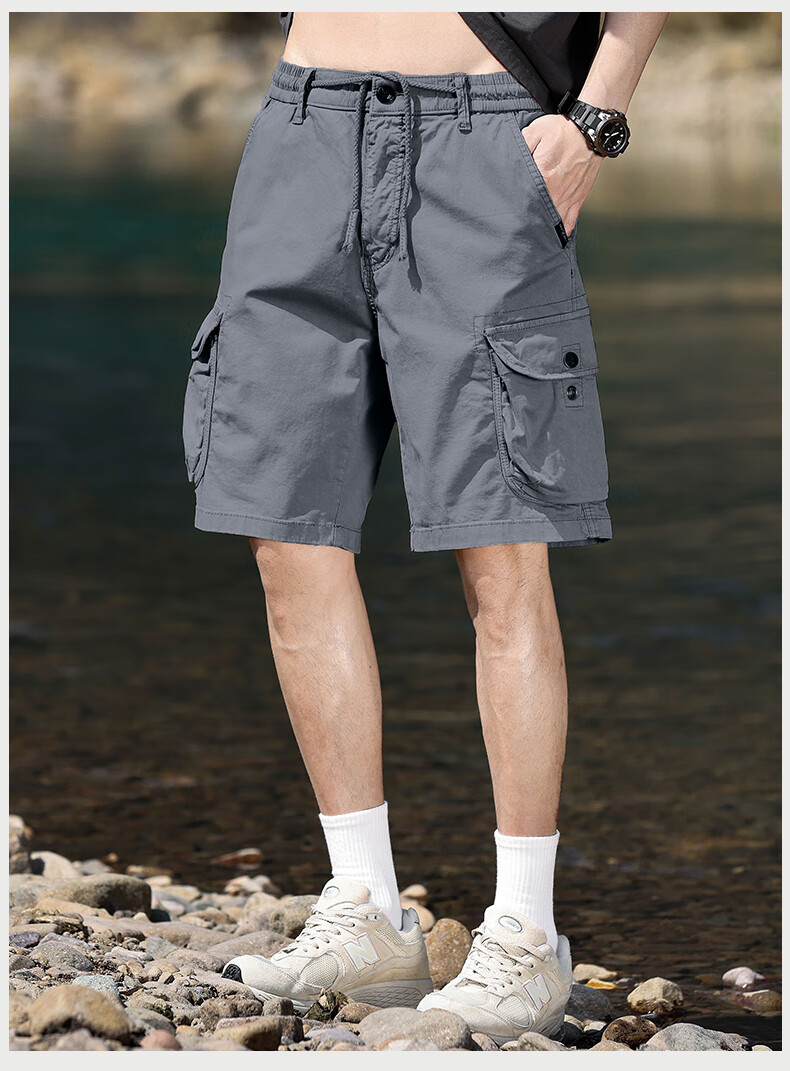 EASTERN CAMEL Men's Casual Loose Cotton Summer Breathable Simple Solid Thin Versatile Cargo Shorts 10