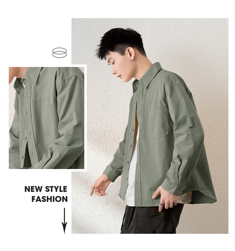 TonLion 2025 Spring Men's Shirt, Long Sleeves with Pockets And Hem, Men's Top 6