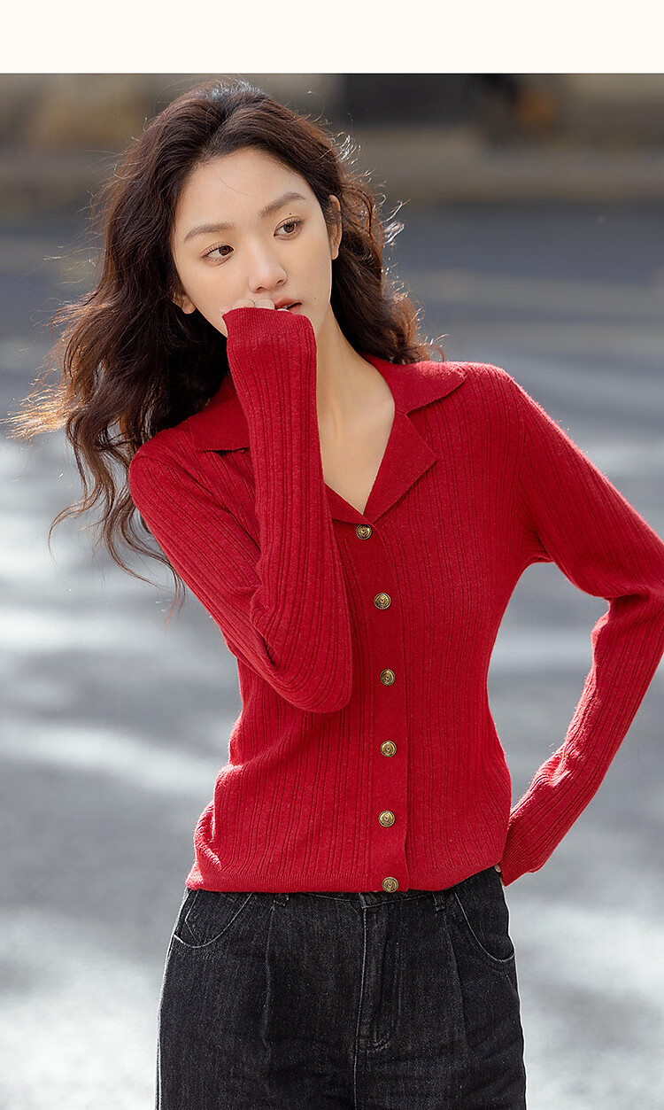 Dme [OL Online Flirtation] Winter Retro Hong Kong Style Metal Button Knit Sweater, Slim Fit Sexy Knitted Cardigan Women's Top 9