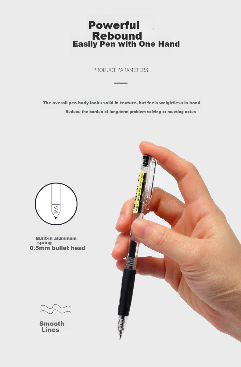 BAOKE PC5018 Retractable Gel Pen, Bullet Tip 0.5mm, Simple Student Pen, Black, 24 Pens/box 4