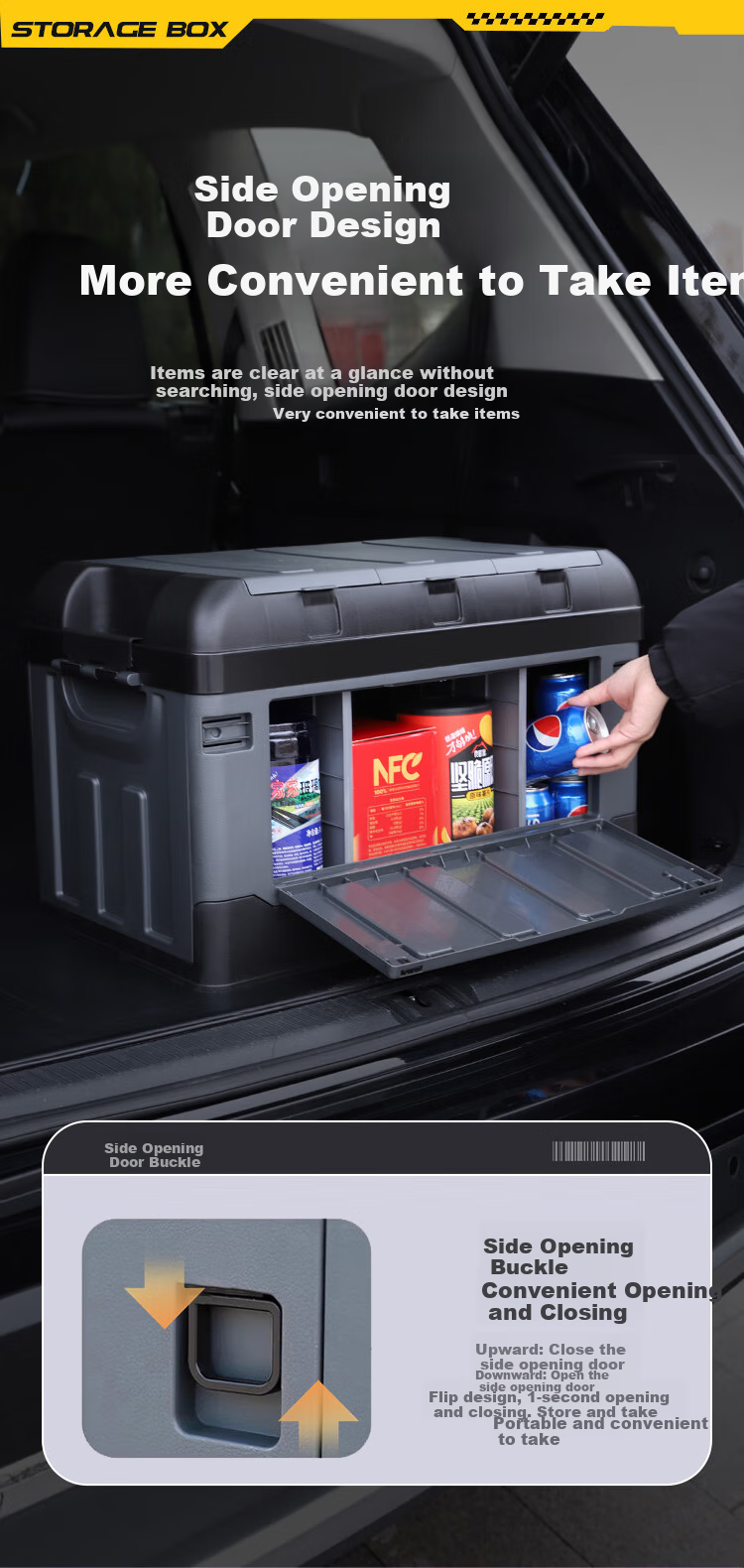 YUECAR Trunk Storage Box, Car Organizer, Foldable Side-Opening Door Model, 85L, Silver 7