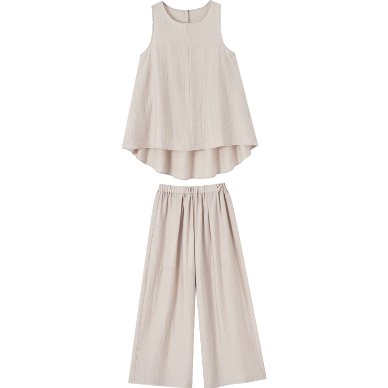 Demana [Simple Heart] Summer Cool Sensation Artistic Style Set Sleeveless Top Elastic Waist Casual Pants Two-Piece Set for Women