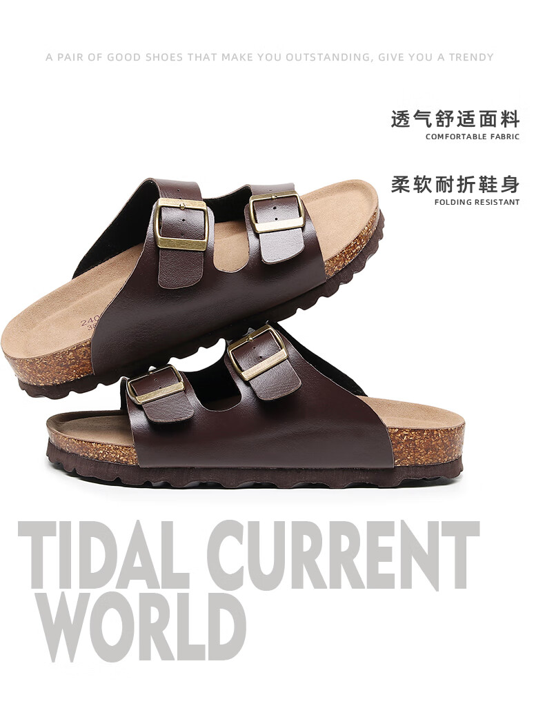 XGGC Cork Slippers for Men And Women, Summer Trendy Non-Slip Thick-Soled Couple's Slide Sandals, Outdoor Wear, Black, Size 37 3