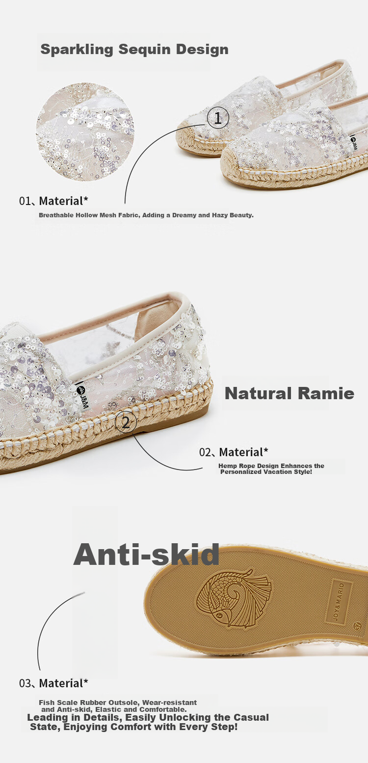 J&M Dong Xuan Same Style Fisherman Shoes for Women, Summer Hollow Breathable Canvas Shoes, Casual Slip-On Flat Single Shoes, Silver, Size 35 3