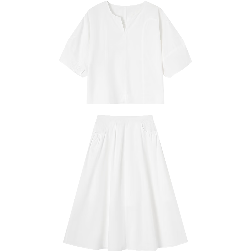 Demana Women's Artist Set Summer High-Quality Pure Cotton Puff Sleeve Top A-Line Slit Skirt Two-Piece Set