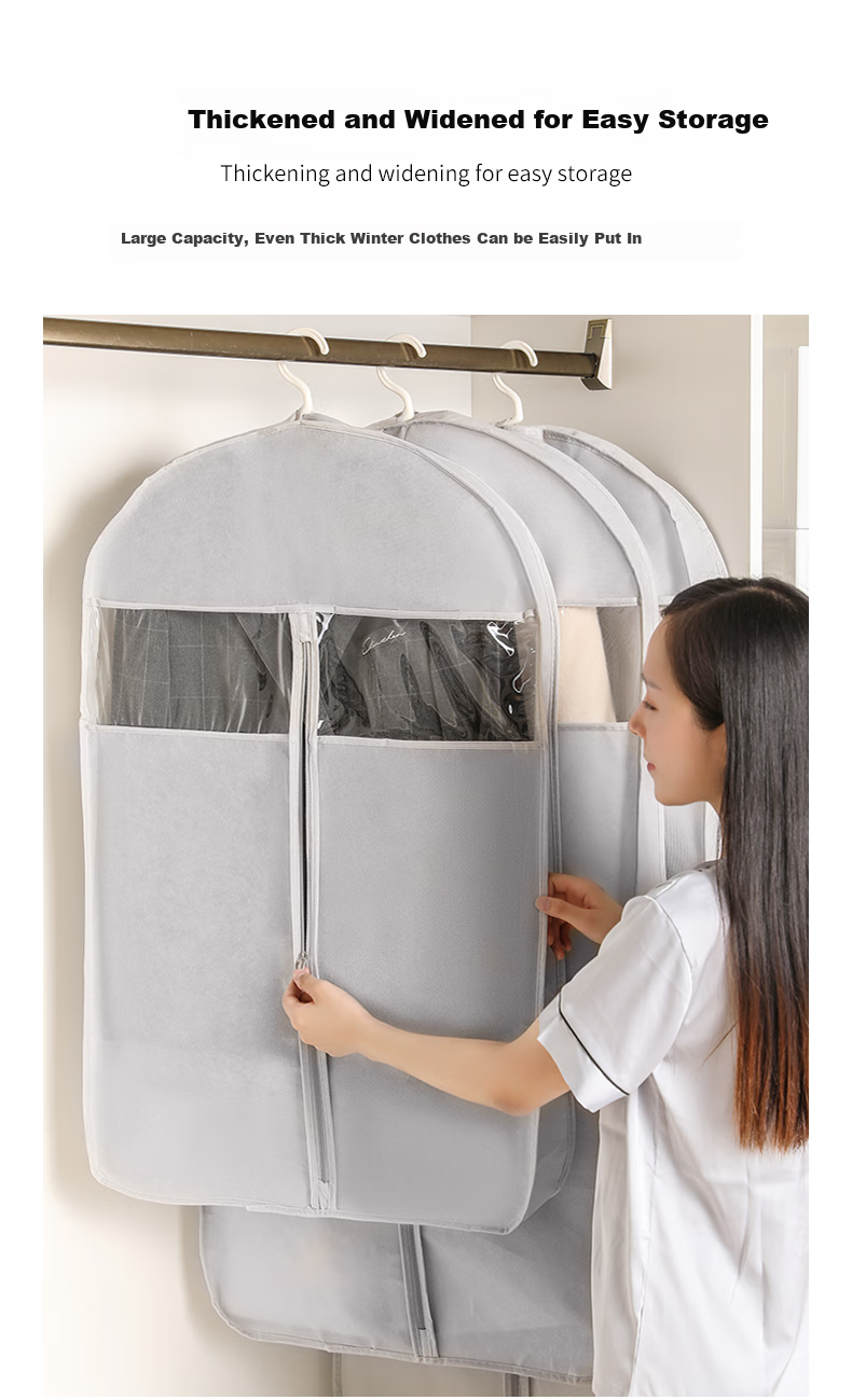 JEKO&JEKO Clothing Dust Cover Set of 10 Pieces for Coats And Down Jackets, Transparent Garment Storage Bags, Hanging Clothes Bags, Gray 4