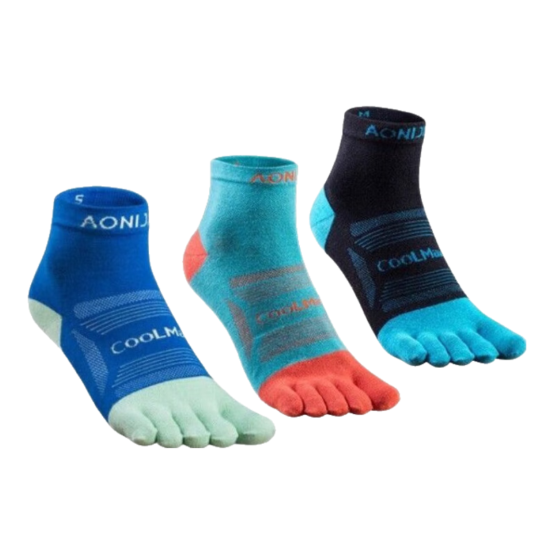 AONIJIE Outdoor Marathon Running Five-Toe Socks Unisex Breathable Sweat-Absorbing Mixed Color 3 Pairs Size S