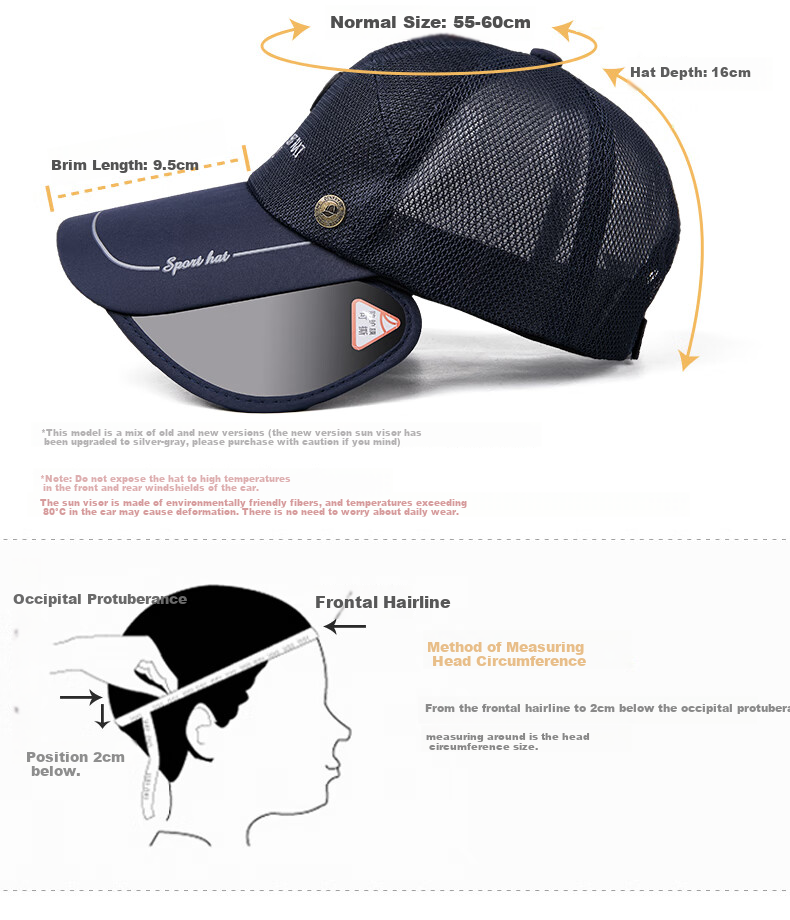 Denssyne Men's Summer Outdoor Sun Protection Hat, Adjustable Wide Brim Sunshade Hat for Women, UV-Resistant Breathable Mesh Baseball Cap 7