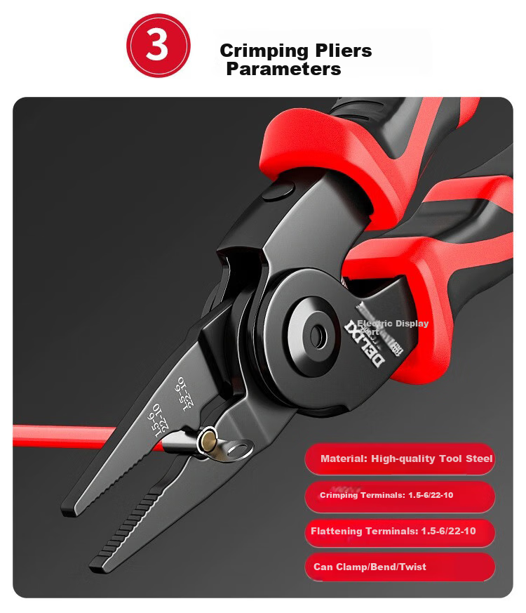 DELIXI ELECTRIC 5-In Multifunctional Pliers Set Including Wire Cutters, Pliers, Strippers, Electrician's Crimping Pliers 7