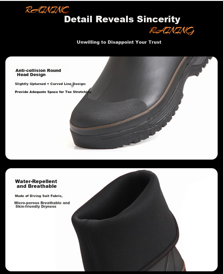 Jolly Walk Non-Slip Wear-Resistant Fishing Shoes Waterproof Rain Boots JW8101, Black Low-Cut Size 41 10