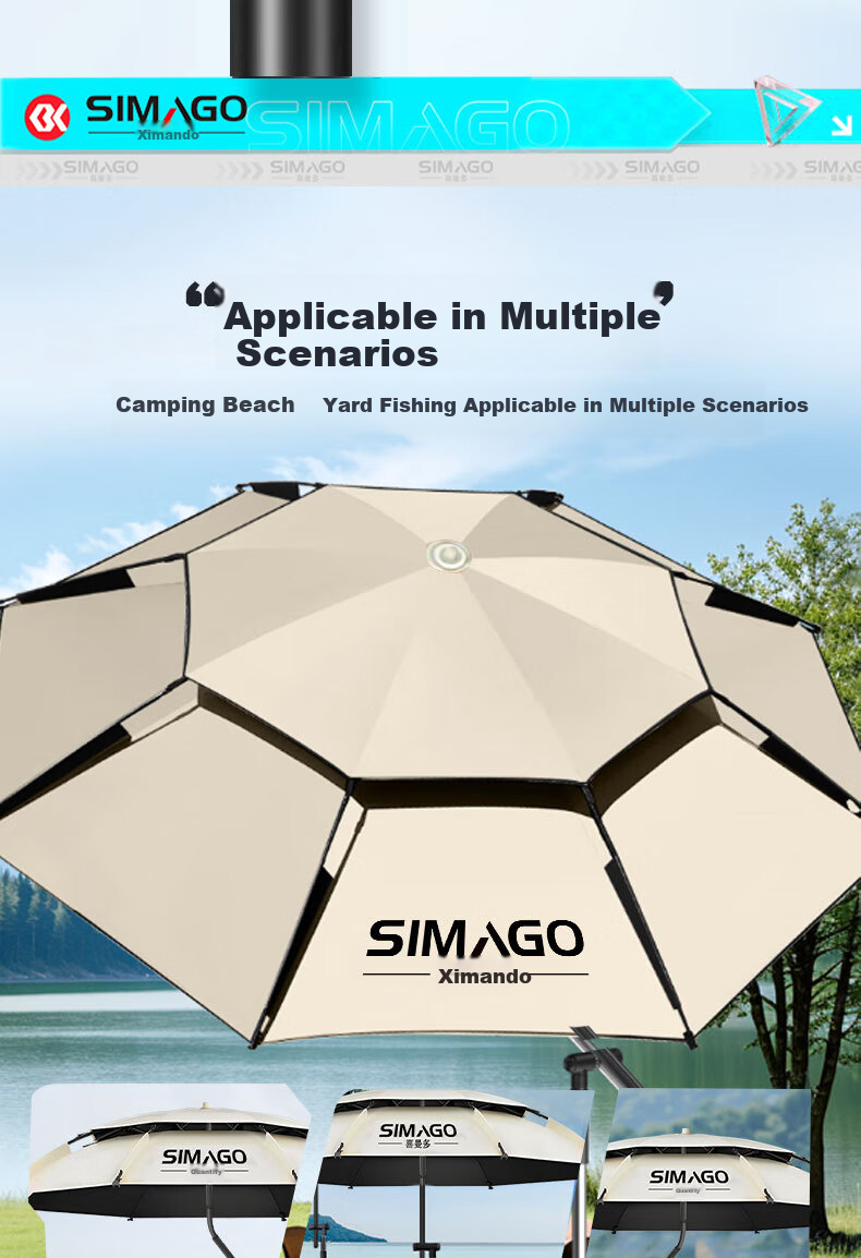SIMAGO Fishing Umbrella with 12 Ribs, Anti-Twist Cane, Double-Layer Fishing Canopy, Rain Protection, UV Sunshade, 2.0 Meters 14