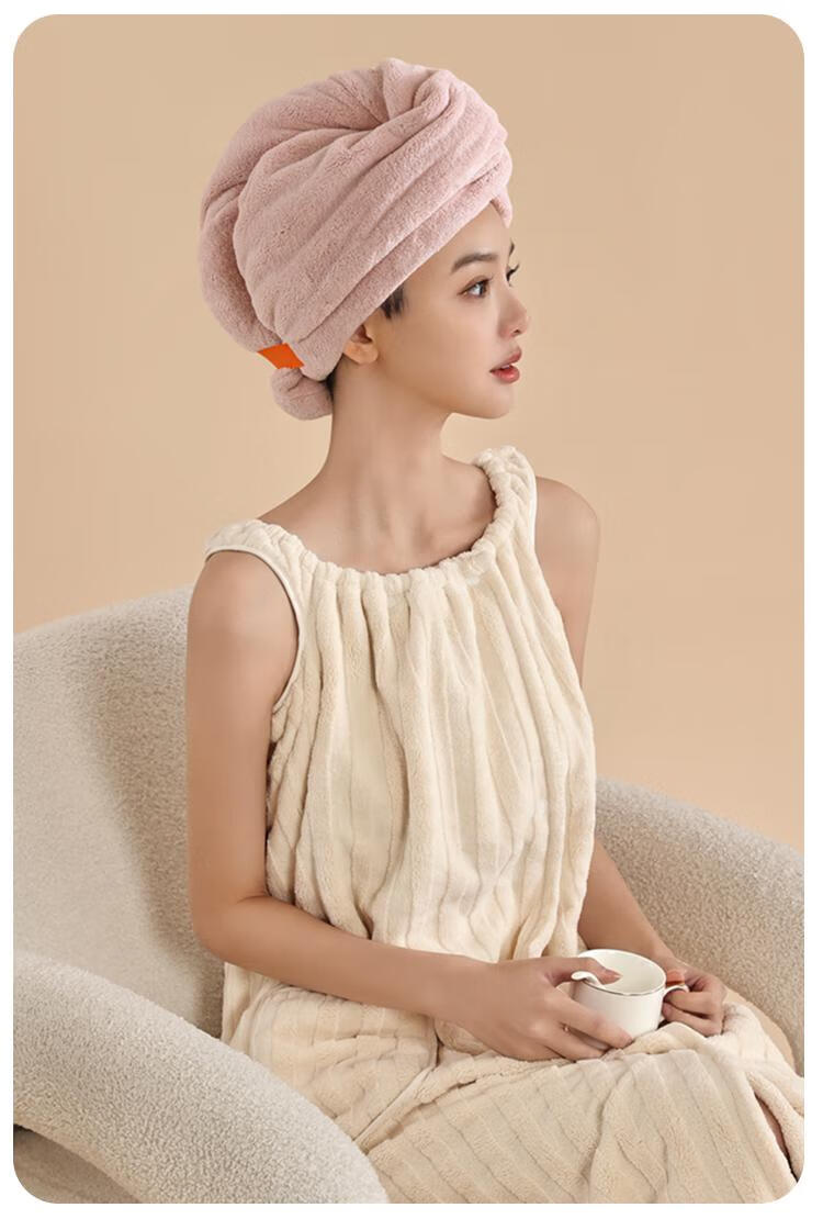 Sanli 7A Antibacterial Quick-Dry Absorbent Soft Extended Large Breathable Wide Opening Open-Back Hair Drying Cap Pink 11