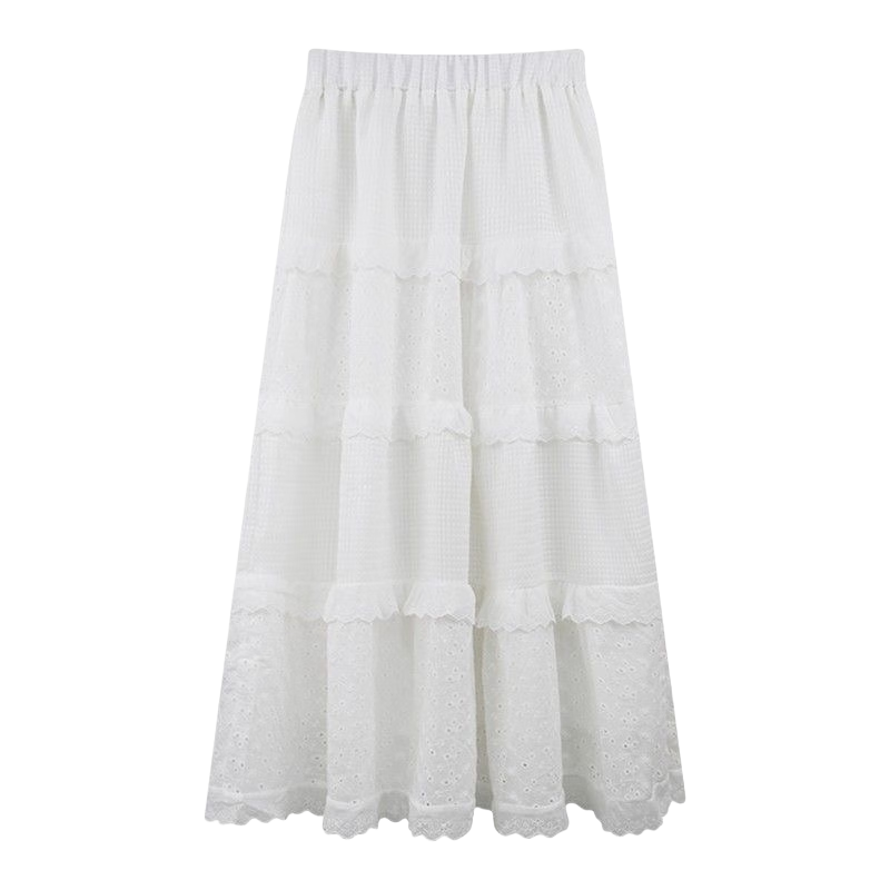 LangSha White Cake Skirt, Women's Midi Skirt, Spring 2026 New French Puffy Skirt, High-Waisted A-Line Mid-Length Skirt